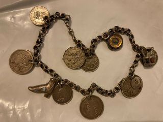 Antique Silver Charm Bracelet George Iii 1817 Coin Scottish Hardstone Charms Etc