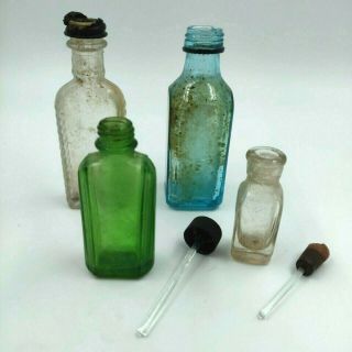 Vintage Small Glass Medicine Bottles Set Of 4 Blue Green Clear