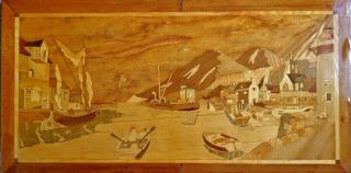 Stunning Large Vintage Italian Inlaid Marquetry Wood Picture - Harbour Scene