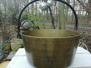 Large Antique Brass Jam Pan Cast Iron Handle Fireside Logs Flower Planter 7 Kilo