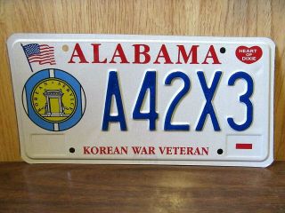 Alabama Korean War Veteran License Plate Tag A42x3