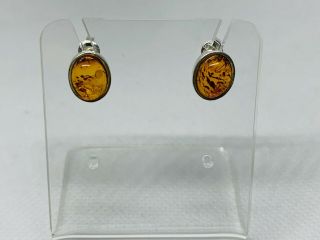Gorgeous Vintage Real Baltic Amber Stud Earrings 925 Solid Silver 10423
