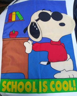 Vintage Snoopy " Joe Cool " - School Is Cool - Double Sided Flag / Banner 28 X 40