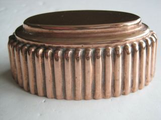 Antique Victorian Small Copper Oval Jelly Mould With Fluted Sides & Stepped Top