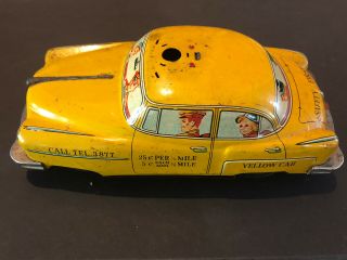 1950’s Vintage Yellow Cab Tin Litho Battery Operated Toy Car Made In Japan