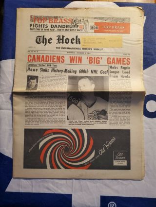 The Hockey News Vol.  19 No.  8 December 4,  1965 Gordie Howe 600th Goal Cover