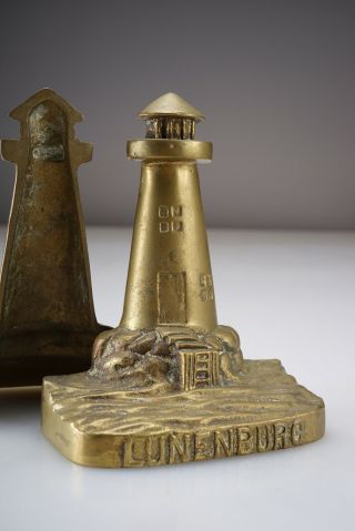 Vintage Lunenburg Foundry Cast Brass Lighthouse Nautical Bookends Nova Scotia 3