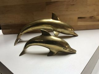 Vintage Solid Brass Dolphin Figurine Sculpture Statue 10 " Hollywood Regency