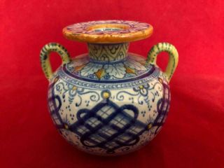 Good Antique Italian Cantagalli Majolica Hand Painted Two Handled Vase.