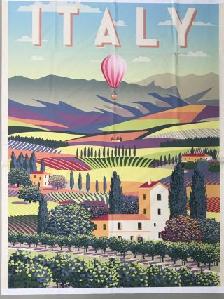 Travel Themed Banner Poster Vintage Style Bespoke Printed Fabric Italy Italian