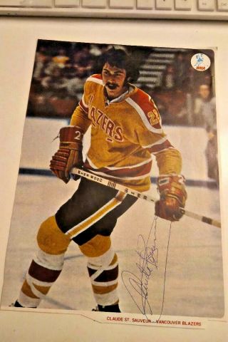 Wha Autographed Picture Of Claude St Sauveur Vancouver Blazers 1973 - 75