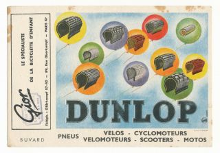 Vintage Dunlop Tires Cycling Advertising Ink Blotter Card France Bicycle Racing