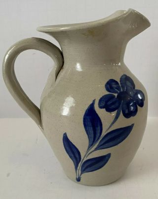 Vintage Williamsburg Pottery Salt Glazed Pitcher Blue Flower