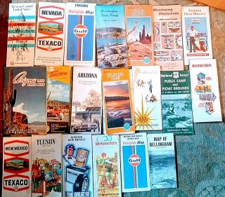 20 Vintage Road Maps - 1960s,  1970s,  Western Us - Texaco,  Gulf,  Phillips 66,  More