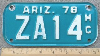 1978 Az Arizona Mc Motorcycle License Plate Za14 - White On Blue - All