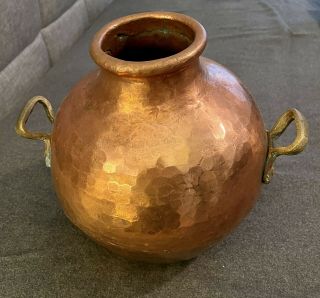 Antique Large Copper Pot With Brass Handles.  11” Tall By 12” Across.  About 7lb.