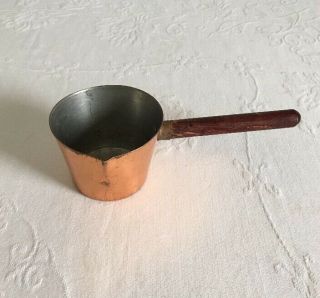 Vintage Santiq Small Copper Clad Sauce Pan Pot 3 1/2” W/pour Spout & Wood Handle