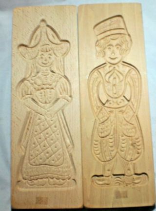 Pair Vintage 10 " Dutch Boy And Girl Hand Carved Cookie Molds / Press Holland