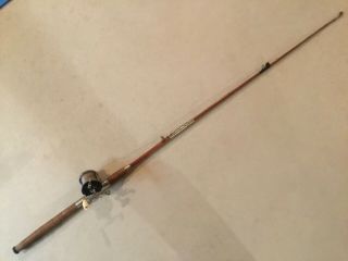 Vintage Split Bamboo Casting Rod 2 Pc 61 " With Ocean City Reel Red Eyelets