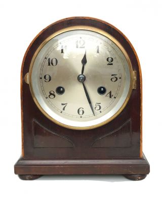 A German Walnut Mantle Clock With Satin Wood Stringing Striking On A Coiled Gong