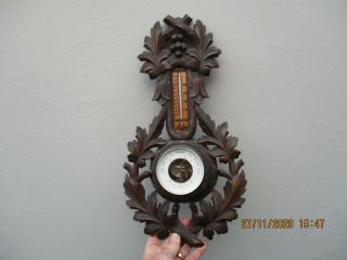 An Antique Carved Wooden Black Forest Barometer C1910