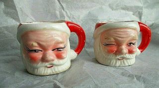 Vintage 1950’s Winking Rosy Cheek Santa Claus Mini Ceramic Mug Japan Set 2 Mugs