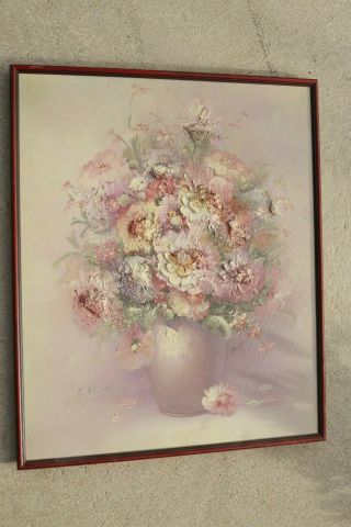 Vintage French Oil On Canvas Painting Still Life Flowers Signed Framed