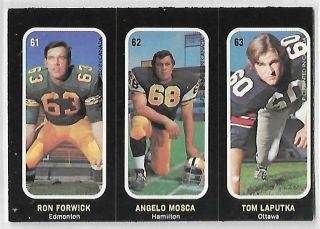 1972 O - Pee - Chee Cfl Trio Sticker Inserts: 61 Ron Forwick/62 Angelo Mosca/63 To