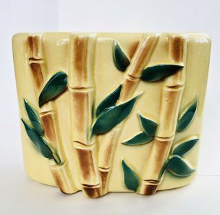 Vintage Royal Copley Yellow Bamboo Pattern Ceramic Oval Planter