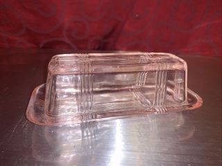 Vintage Pink Depression Glass Covered Butter Dish Mid Century Modern 1950’s