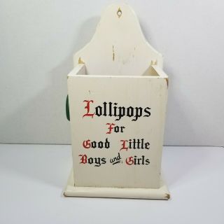Vtg Wood Painted Lollipops Box For Good Little Boys & Girls Wooden