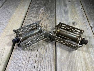 Vintage Antique Bike Bicycle Track Pedals 9/16 Threads Chrome Water