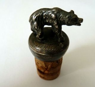 Antique Wmf Cork Ornamental Bottle Stopper Figurine Bear Silverplated Bronze