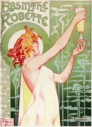 French 1895 Vintage Print Art Deco Poster Advert Absinthe Framed Canvas