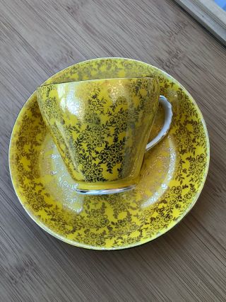 Vintage Royal Grafton Yellow With Gold Filigree Chintz Tea Cup And Saucer