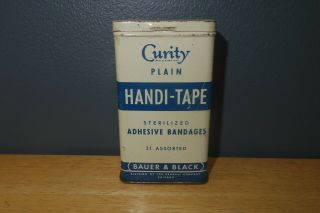 Vintage Curity Plain Handi - Tape Sterilized Adhesive Bandages Tin Band - Aids Blue