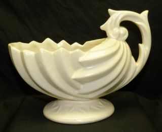 Vintage 1940s Mccoy Art Pottery Matte White Footed Shell Planter Vase Handled
