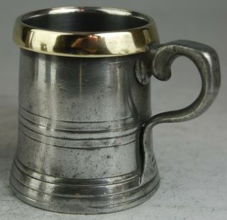 Fine Heavy Antique Brass Rim Pewter ½ Pint Tankard Mug Measure,  W&j Burrow C19th