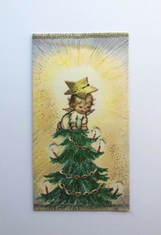 Vintage Christmas Card Rust Craft Marjorie Cooper ? Angel Baby Tree Star Candle
