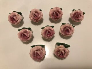 9 Vintage Porcelain Place Card Holders Floral Pink Roses Martha Budich Germany