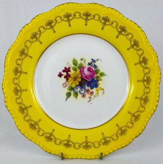 Antique Porcelain Cabinet Plate Royal Worcester Yellow & Gold Painted By H Price
