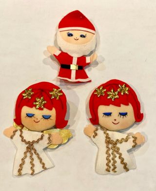 3 Vintage Dexter Brand Felt & Nylon Christmas Ornament Lee Wards Angels Santa