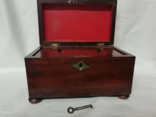 Antique Georgian Tea Caddy Box Bun Feet Lockable With Key Circa 1820