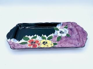 Vintage H & K Tunstall Panola Purple Hand Painted Floral 13 " Oblong Tray