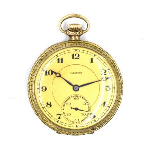 Antique Illinois Model 3 Grade 405 Pocket Watch 17 Jewels Matte Gold Dial C1920