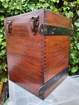 Old Dovetailed Wooden Instrument Box Case With Brackets For Wall Mounting