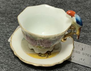 Vintage Miniature Tea Cup & Saucer - Japan Bird Floral 22ktGold Rim 2