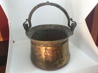 Antique Copper Pan Hammered Hand Forged Cooking Pot Cauldron With Iron Handle