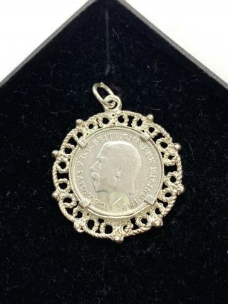 Antique George V Sterling Silver 1914 Mounted Coin Pendant