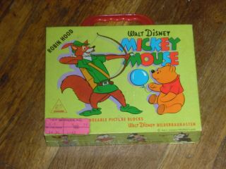 Vtg Walt Disney Mickey Mouse Picture Cubes Blocks Puzzle Set - West Germany